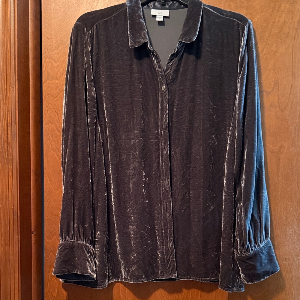 J. Jill Charcoal Blouse crushed velvet